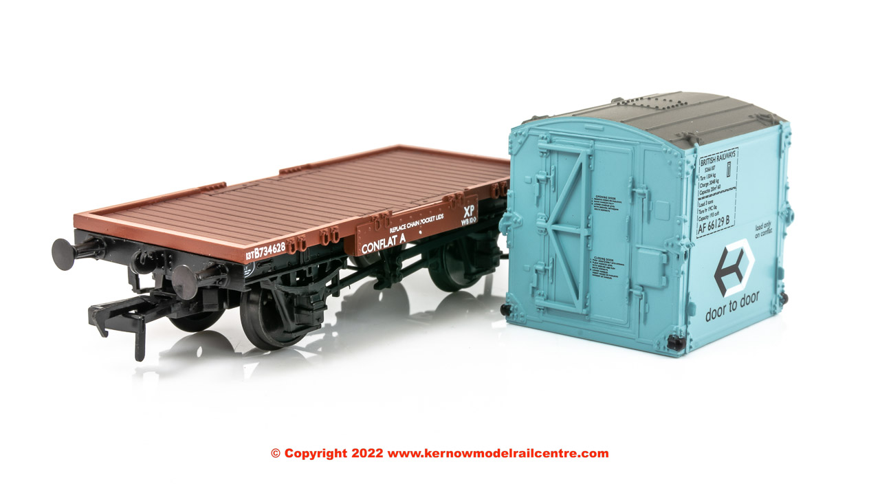 37-978A Bachmann Conflat Wagon BR Bauxite (Early) With BR Ice Blue AF Container - Era 5.